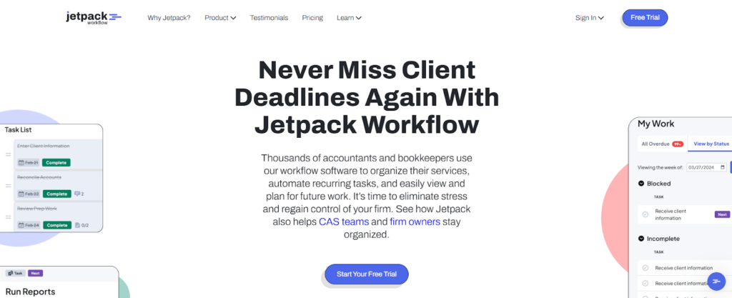 Jetpack Workflow accounting workflow management software with task tracking dashboard