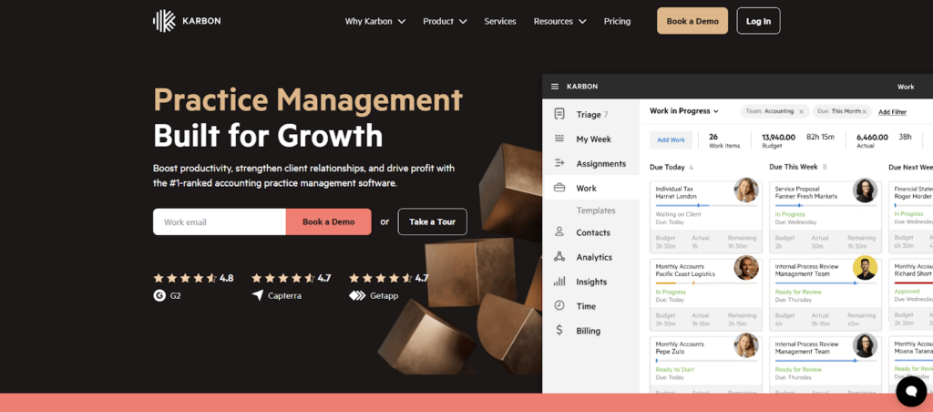 Karbon practice management platform dashboard for accounting firms