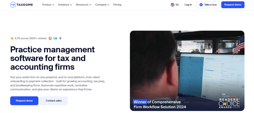 TaxDome practice management software homepage and dashboard overview