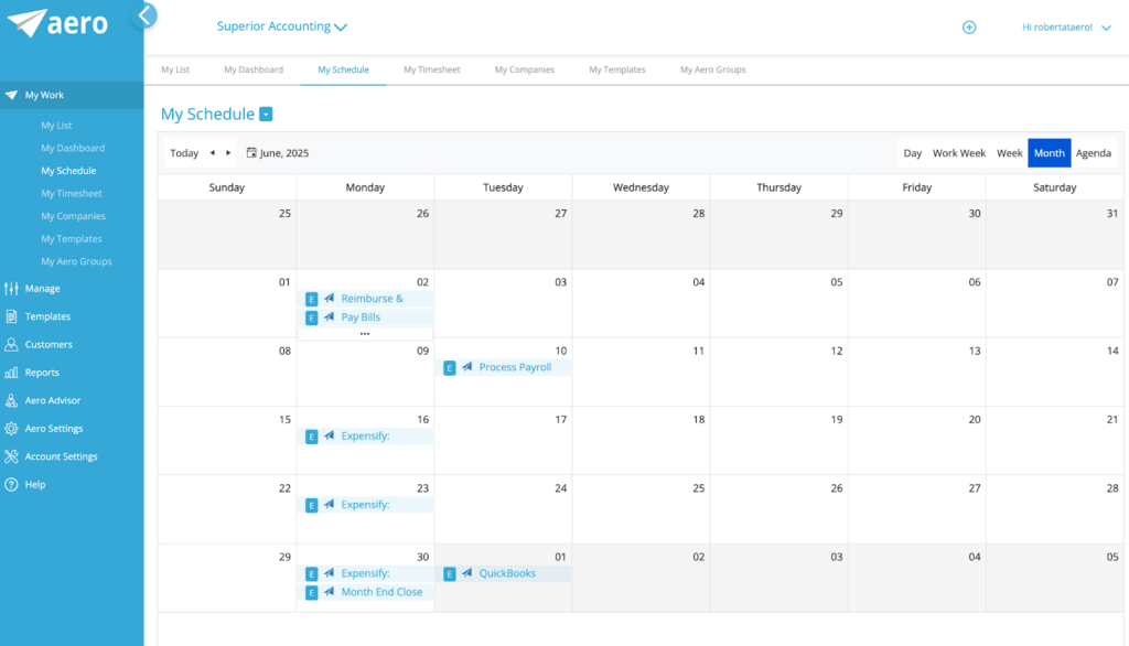 Aero Workflow internal tool with client task scheduling