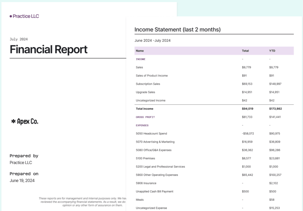 Double custom management reports with AI-powered financial summaries