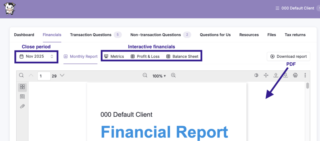 Double client portal integrated with bookkeeping workflow