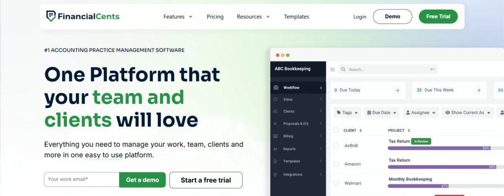 Financial Cents practice management platform overview for accounting firms