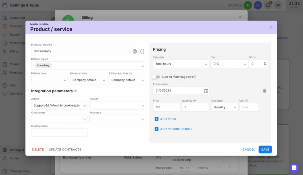 Uku automated invoicing from tracked time with flexible client contracts
