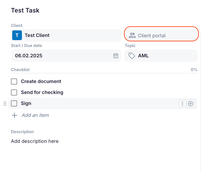 Uku client portal showing task assignments, document request checklists, and automated client reminders