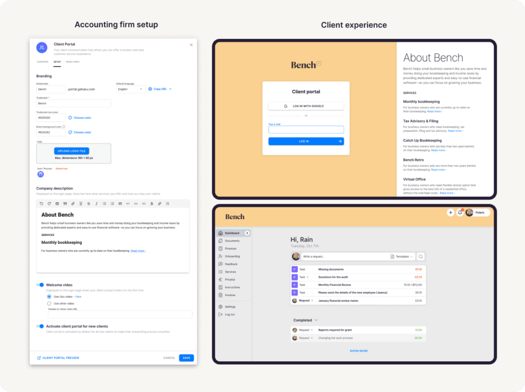 Uku customizable client portal with company branding and custom domain