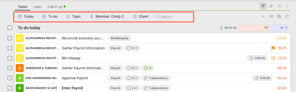 Uku customizable dashboard showing full firm workload overview across all clients and team members