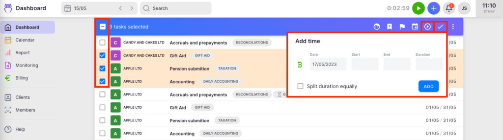 Uku one-click time tracking with multiple entry methods