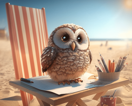 A cute owl on the beach